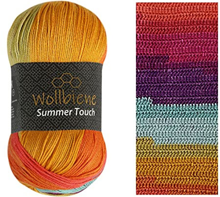 Wollbiene Summer Touch Batik 100 Gramm Wolle Mehrfarbig mit Farbverlauf, 100 Gramm merzerisierte Strickwolle Microfiber-Acryl (513 petrol terrakota braun)