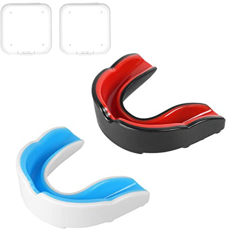Flintronic Sport Zahnschutz, Sport Mundschutz, 2 Stück Mundschutz Boxen, mit Tragbar Hygienebox, für Rugby, Boxen, Kampfsport, Hockey, MMA, Taekwondo und Mehr, Erwachsene(Schwarz Rot)
