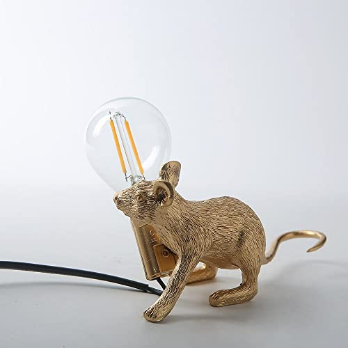 Modern Mini Resin Mouse LED Table Lamps for Living Room Bedroom Nordic Stand Desk Light Luminaire Loft Home Decor Study Fixtures Bedside Table Lamp (Gold Lying)