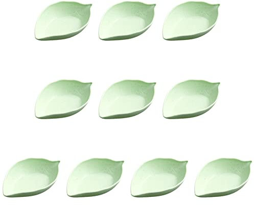 Lot de 10 mini assiettes à sauce soja pour accompagnement - Motif vintage - En forme de cœur et de feuille - Pour condiments, sushis, ketchup, barbecue, fête - Vert