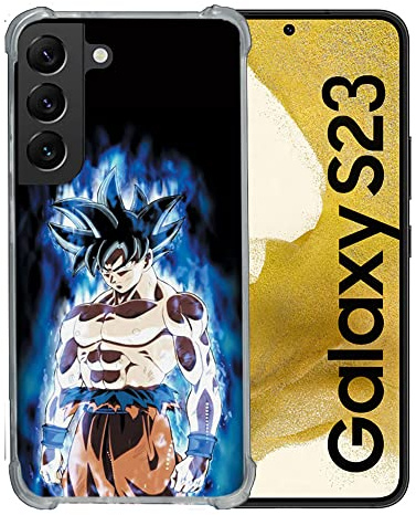 Cokitec Schutzhülle aus Hartglas für Samsung Galaxy S23, Motiv: Manga Dragon Ball Sangoku, Schwarz