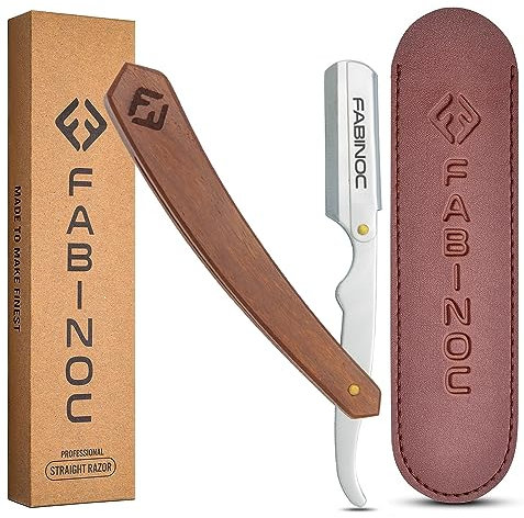 FABINOC® Cut Throat Razor Kit - Professional Barber Straight Razor with Wooden Handle - Single Edge Blade Shaving Razor for Moustache & Beard - Pouch Included - Blades NOT Included (Silver)
