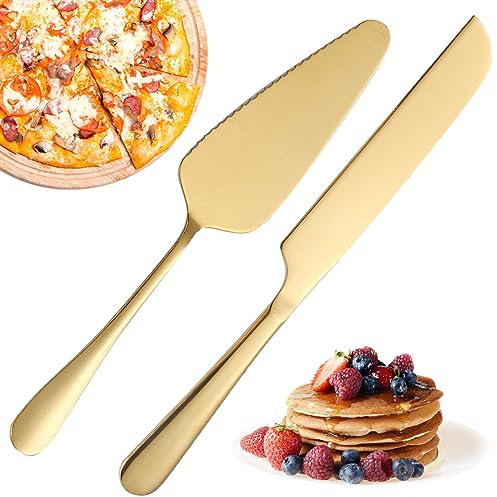 Gold Cake Slicer, Cake Cutter, Stainless Steel Cake Server Set for Kitchen, Daily Parties, Weddings