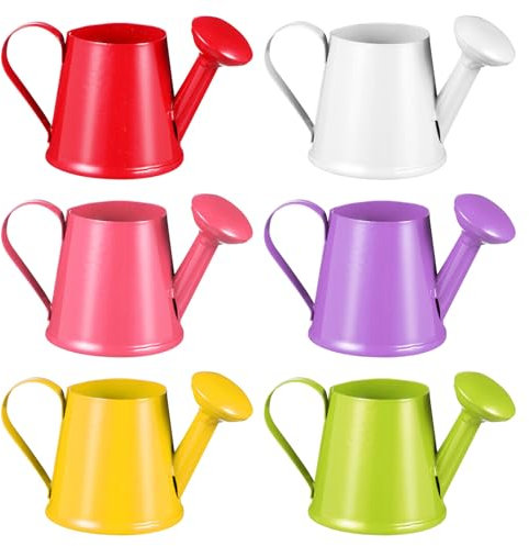 BESPORTBLE Mini Watering Can Ornaments, 6 Pcs Small Metal Miniature Watering Cans Decorative Watering Can Photo Props for Home School (Random Color)