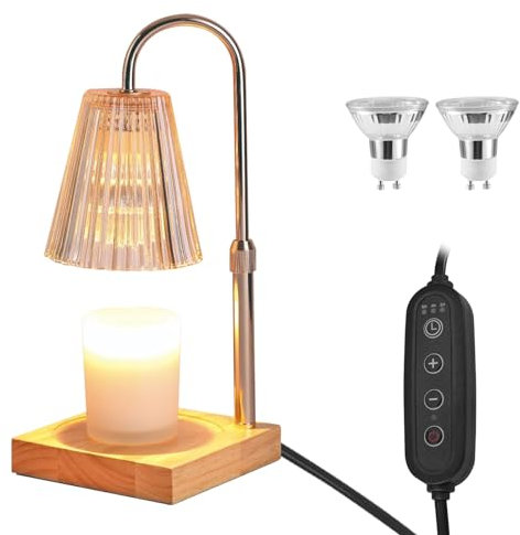 Candle Warmer Lamp with Dimmer - Electric Candle Lamp with Timer for Jar Candles Scented Candles, Plug-in Wax Warmer Lamp for Home & Office with 2 Bulb (No Candle, Champagne)