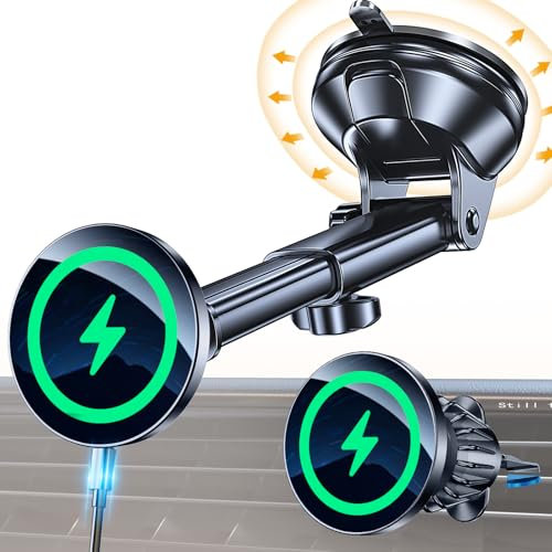 Coolpow for MagSafe Car Mount Charger【Ultra Magnet】Magnetic Phone Holders for Your Car Charger【Windshield+Vent+Dash】Magnetic Wireless Car Phone Holder Charger Car Mount for iPhone 17 Pro Max 16 15 14