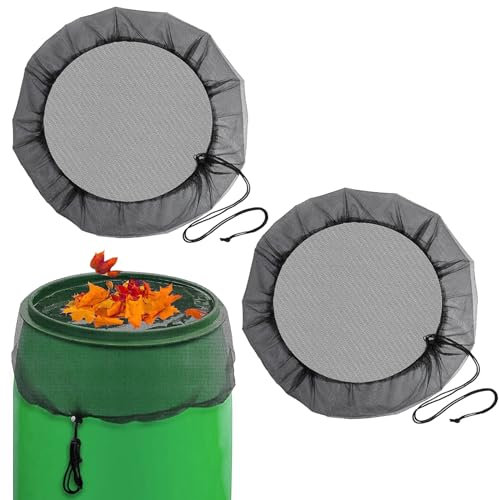 Fundas para Barriles de Lluvi 2 Piezas Red Ajustable para Barriles de Lluvia Tapa Redonda para Barriles de Lluvia Red de Protección contra Hojas Mosquitos y Larvas
