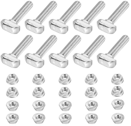 PATIKIL 10 Stück M6x25 Hammerkopfschraube T-Schraube für 3030er Serie | T-Nut Einsteckschraube Hammerkopfschrauben, Mit 10 Stück Sechskantflanschmuttern, Europäisches Standard-Aluminiumprofil
