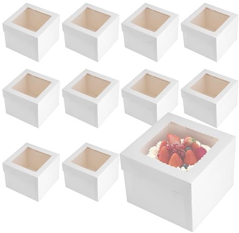 YKUKIZEE 20 PCS Cake Board and Box 10x10x8 inch, Square Bakery Box with Window, Large Cake Boxes for Transporting Pastry Cookies Cupcake Pizza 10 Boxes & 10 Boards