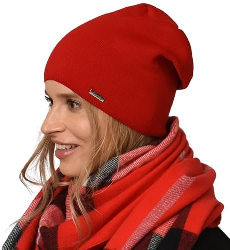 Alur Mütze Damen Beanie Wintermütze Strickmütze - Warme Elastisch Elegant Winter Mütze EKO - Weiches Garn Stilvoll Universell Warm (Rot)