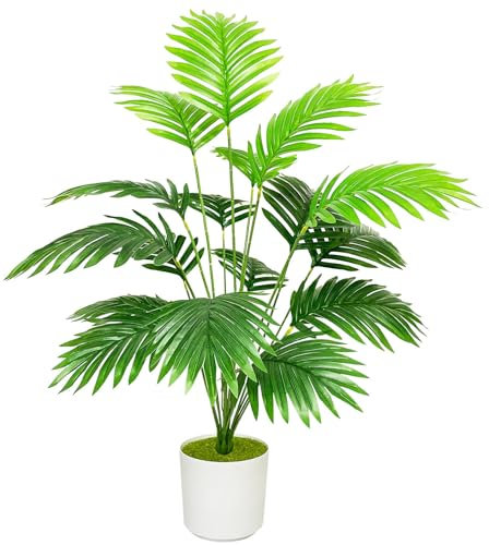 Zelihrdu Planta Artificial con Maceta Plantas Artificiales Decorativas 18 Hojas Altas Realista Palma Árbol Artificial Decoración para Interior Exterior Casa Salón Oficina (Palmeras Verde 80 cm)