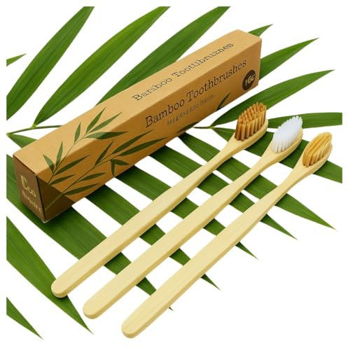 3-Pack Eco-Friendly Bamboo Toothbrushes – Organic, Biodegradable, BPA-Free with Medium Soft Bristles | Sustainable Zero-Waste Family & Travel Gift