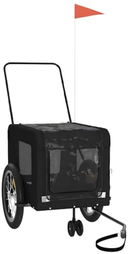 vidaXL Pet Bike Trailer, Pet Cart Carrier for Small Dogs, Dog Bike Trailer with Flag, Dog Bicycle Wagon Cargo Bike Cart, Black Oxford Fabric and Iron