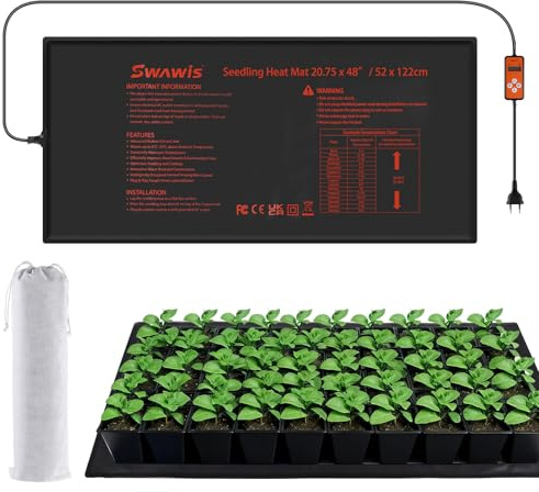 SWAWIS 130W 52,7x121,9cm Heizmatte mit 5-45℃ Thermostatregler Integrierte | Wärmematte Pflanzen Set für Gewächshäuser Gartenhäuser Indoor-Gärten Terrarien, IP67 Amphibien Pet Mat Wärmer