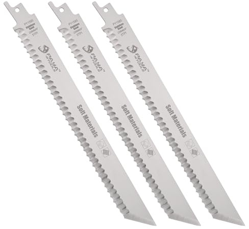 PAYA PRO Stainless Steel Fibre Insulation Reciprocating Saw Blades, Professional Saw Accessories for Rock Wool, Glass Wool, Insulation Wool & Various Soft Materials, PY1585, 3 Pack