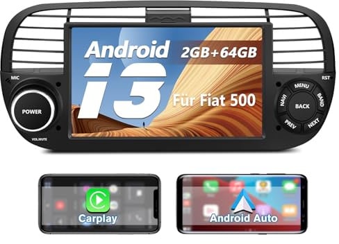 Junsun Android Autoradio für FIAT 500 2007-2015, Schwarz, 7 Zoll