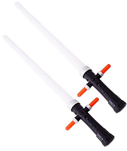 2 Stück Kreuz Lichtschwert Kreuzschwert Dreiklingen Lichtschwert ausziehbare Klinge bis 54 cm Sound und Lichteffekt rot