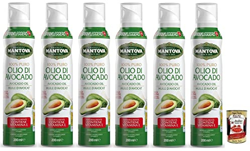 Italian Gourmet Bundle Avocadoöl Spray 6x 200ml + Italian Gourmet Polpa Gratis – 100% reines Avocado Öl als Kochspray, Sprühöl für Braten, Grillen, Backen, Salat & Vorrat 1,2L