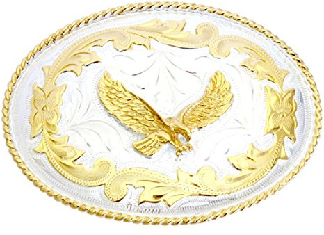 Westernwear-Shop Gürtelschnalle Silver Eagle Gürtelschnalle Gürtelschließe Western Belt Buckle Westerngürtelschnalle Rodeo Vintage Gold