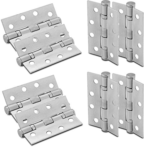 XFORT 4 Inch (100mm) Satin Chrome Ball Bearing Hinges, Steel Door Hinge for Wooden Doors (4 Pairs)
