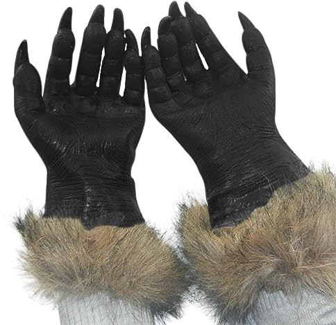 JINTN Halloween Weihnachten Karneval Handschuhe Bar Requisiten Latex Plüschtier Handschuhe Haarige Hände Werwolf Wolf Pfoten Krallen Cosplay Kostüm Requisiten Tier Zubehör Körperteile Party Theater