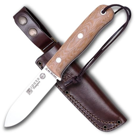 Joker Cuchillo de Supervivencia Trampero CM113, Mango Micarta Canvas Marrón, Hoja de 10,5 cm de Acero Sandvik 14c28n, Herramienta de Pesca, Caza, Camping y Senderismo