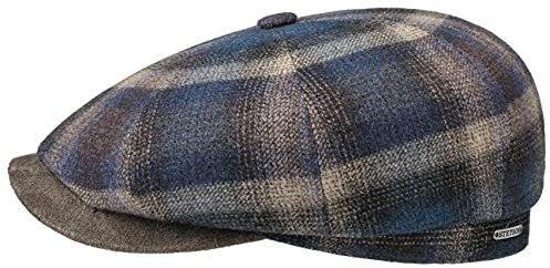 Stetson Hatteras Camanto Check Flatcap Ballonmütze Schirmmütze Wollcap Herren - Made in The EU mit Schirm, Futter, Futter Winter Herbst-Winter - 56 cm blau-beige