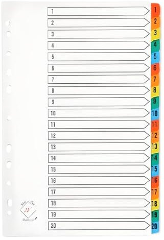 A4 1-20 Multi-Coloured Tabbed Dividers (Pack of 5)
