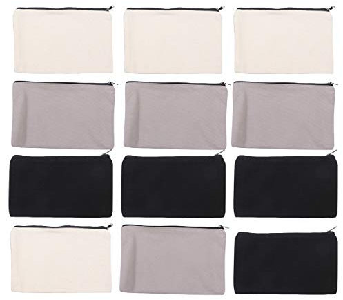 EXCEART 12 Stk. Bleistiftbeutel DIY Craft Blank Make-Up Taschen Canvas Reißverschlusstaschen Mehrzweck Kosmetik Reise Kulturbeutel mit Reißverschluss Bulk für DIY Basteln - Grau