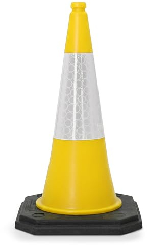 Street Solutions UK Yellow Traffic Cones 750mm Pack of 1 - Heavy Duty Road Cones Large, Wind Resistant High Reflectivity No Parking Cones