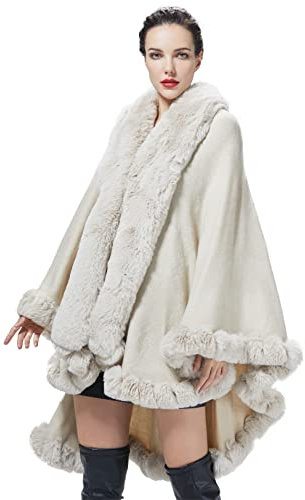 BEAUTELICATE Scialle Pelliccia Sintetica Ecologica Donna Stola Mantello Poncho Cappotto a Maglia Cardigan per Matrimonio Invernale Festa (Beige, Taglia Unica)