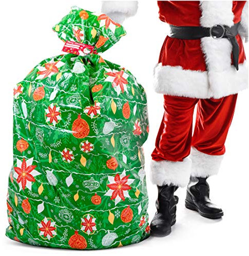 Extra große Weihnachts-Geschenktüten für Geschenke, 1 x robuster großer Geschenksack mit Anhänger und Krawatte, 142,2 x 91,4 cm, große Jumbo-Weihnachtsgeschenktüten, große Geschenktüte und