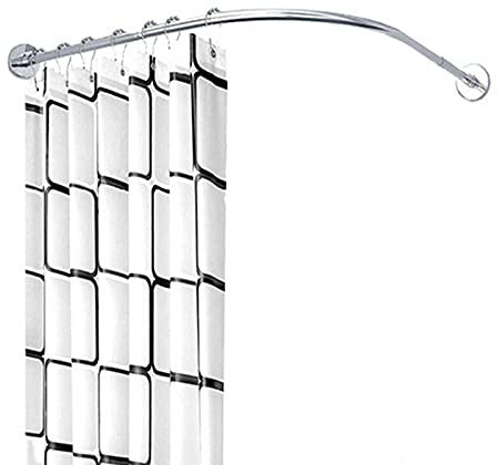 YTGH Ausziehbare Duschvorhangstange L Form Ohne Bohren Ecke Eckduschstange Aus Edelstahl,Duschvorhangstange Rund Für Eckbadewanne Kein Durchhängen,A,100~160× 60~80 cm