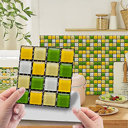 30 Pezzi Adesivi per Piastrelle per Mobili e Pareti, Hiser 3D Mosaico Stile Impermeabile Adesivo da Parete Autoadesive Rotoli Carta per Cucina Bagno Casa Decorativo 10x10cm (Verde)