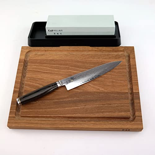 Kai Shun Premier Tim Mälzer Angebotsset | TDM-1701 japanisches Allzweckmesser 16,5 cm Klinge aus Damaststahl | + Schneidebrett (Eiche) 30x22 cm + Schleifstein AP-0305