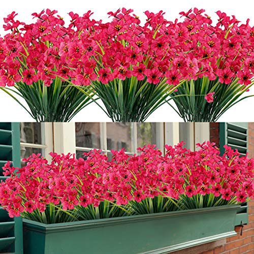 Künstliche Blumen 16 Bündel im Freien UV-beständig gefälschte Blumen kein Verblassen Faux Kunststoff Greenery Sträucher Garten Veranda Fenster Box dekorieren (Rose)