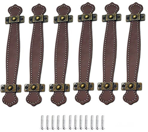 Alnicov 6 Stück Leder Schubladengriffe Vintage Praktische Koffergriffe Ledergriffe für Schubladenschranktüren Hellbraun