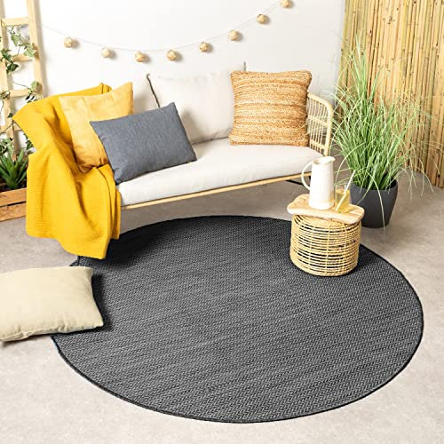FRAAI In- & Outdoor Teppich Rund - Malta Arrow Schwarz Ø 240cm - Wetterfest - Polypropylen - Flachgewebe - Balkon, Garten/Terrasse, Flur - Terrasse - Rug