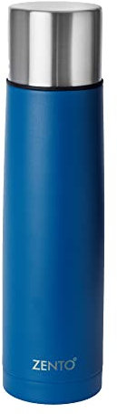 Zento Stainless Steel Insulated Nevis Vacuum Flask–500ml for Coffee, Tea or Water, BPA-Free, Thermo-Shield Technology, Cold for 24 Hours & Hot for 12 Hours, Reusable Drinking Flask (Blue)