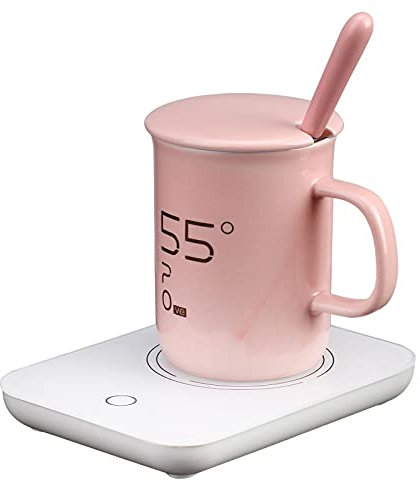 Smart Blu-ray - Calentador de taza con control de pantalla táctil con apagado automático, impermeable, calefacción PTC, para oficina y escritorio en casa, con taza, color rosa