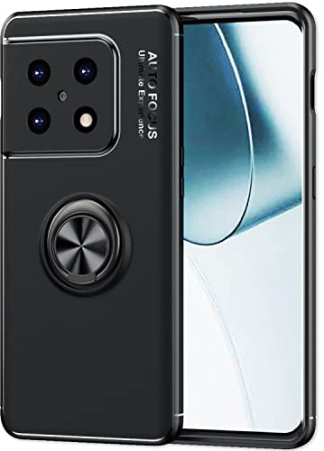 NALIA Matt-Schwarze Ringhülle für OnePlus 10 Pro Hülle - Silikon, Schwarz | für Kfz-Halterung, Standfunktion