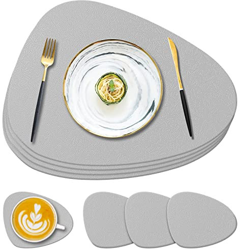 YUNJUER Sets de Table en Silicone et Dessous de Verre lavables, antidérapants, faciles à Nettoyer et imperméables pour intérieur, Cuisine, Table à Manger, fête, extérieur (Gris Clair)