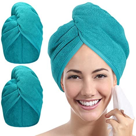 YoulerTex Mikrofaser Handtuch Haare Turban: 2 Stück Haarturban Mikrofaser Haarhandtücher Lange Locken Kopf Handtücher Schnell Saugfähig mit Knopf Schnelltrocknendes für Damen Kinder