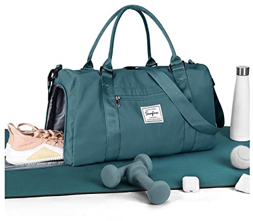 HYC00 Borsone Palestra Donna Borsa Sportiva con Scomparto Scarpe Borsa da Viaggio Donna Weekend Borsa Piscina Borsone da Viaggio Sportivo Borsa da Palestra per Yoga Borsa per Ospedale,Blu pavone