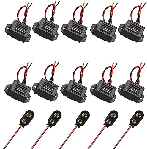 VISSQH 10Pcs 3V 5V 9V 12V Active Piezo Summer ,Elektronischer Summer,Mechanischer Summer 100 db (Mit Vibration +5 Pcs 9v Batterie Adapter