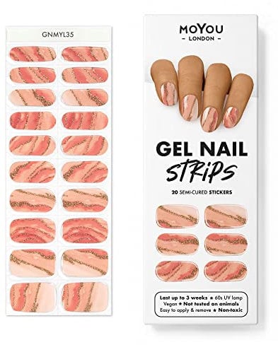 MOYOU LONDON Semi Cured Gel Nail Strips - 20 Pcs. Nail Wraps for Salon-Quality Manicure - Works with Any UV Lamp - Easy to Apply, Trim, & Remove Gel Stickers