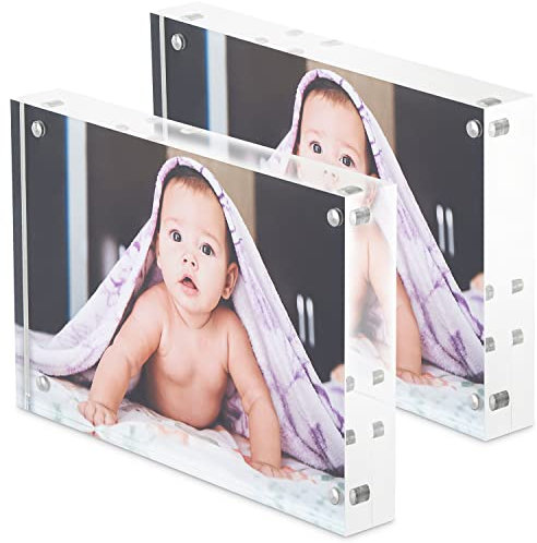 Pack of 2, 6 x 4 Acrylic Photo Frame/Block, Free Standing, Use Horizontally or Vertically