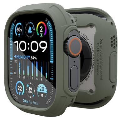 elkson Kompatibel mit Apple Watch Ultra Bumper Case 49 mm Displayschutzfolie aus gehärtetem Glas, Quattro Max Series Rugged für iWatch, Militärqualität, langlebige Schutzhülle, stoßfest, Grün