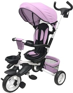 Triciclo per bambini completamente pieghevole con seduta e capote in tessuto - Seggiolino girevole - Colibrì (Rosa)