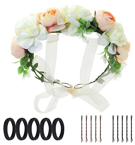 Kinsinder Blumenkranz Haare, Blumenkranz Haare Kinder, Blumenkranz Hochzeit Haarreifen Damen Blumen für Damen Hochzeit Zeremonie Festival Party (2)